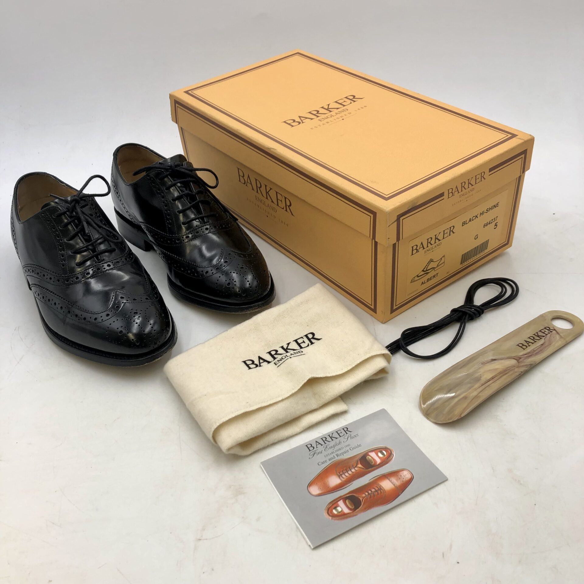 Barker Albert Black Hi-Shine Leather Brogue Shoes with box and ...