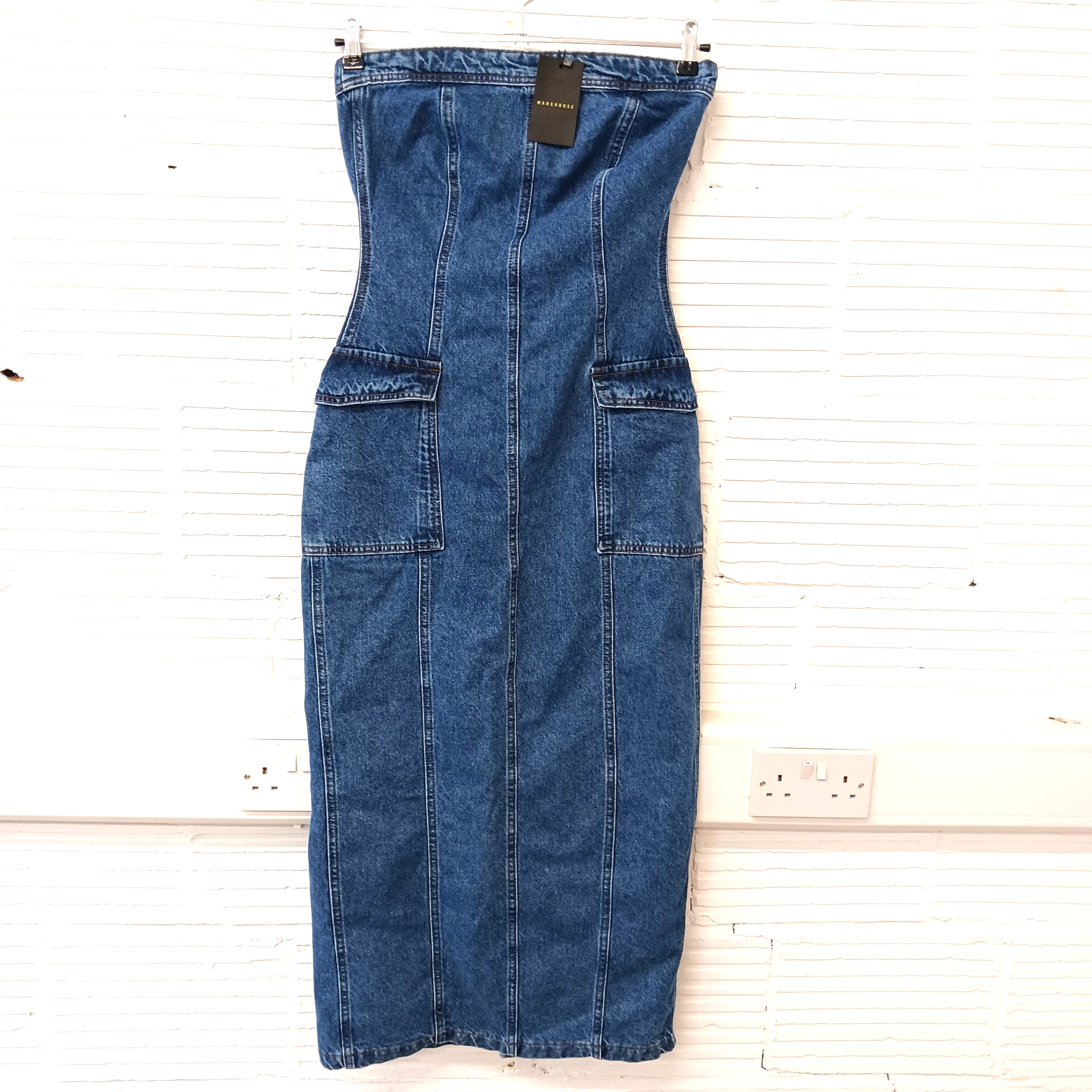 Warehouse Dress Bandeau Denim Cargo Maxi Sz 10 NEW Tagged £79