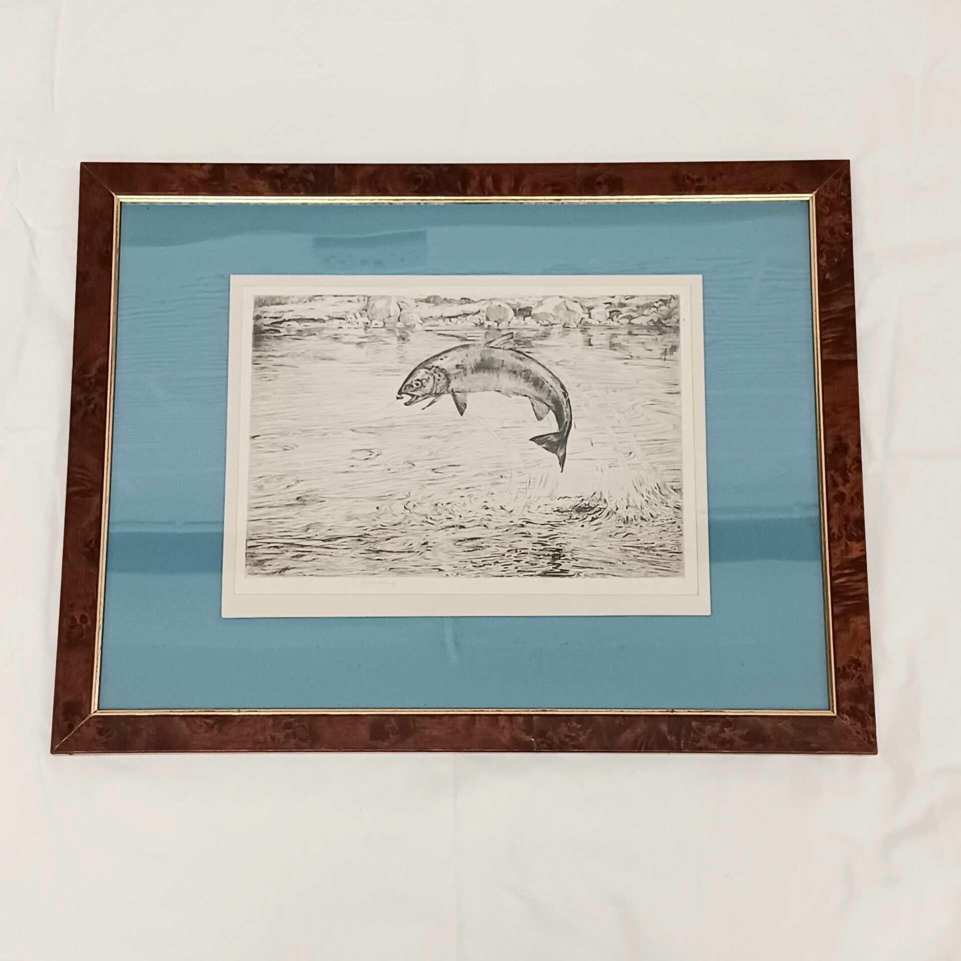 George Marples Original Dry Point Etching of Salmon on a Fishing Hook ...